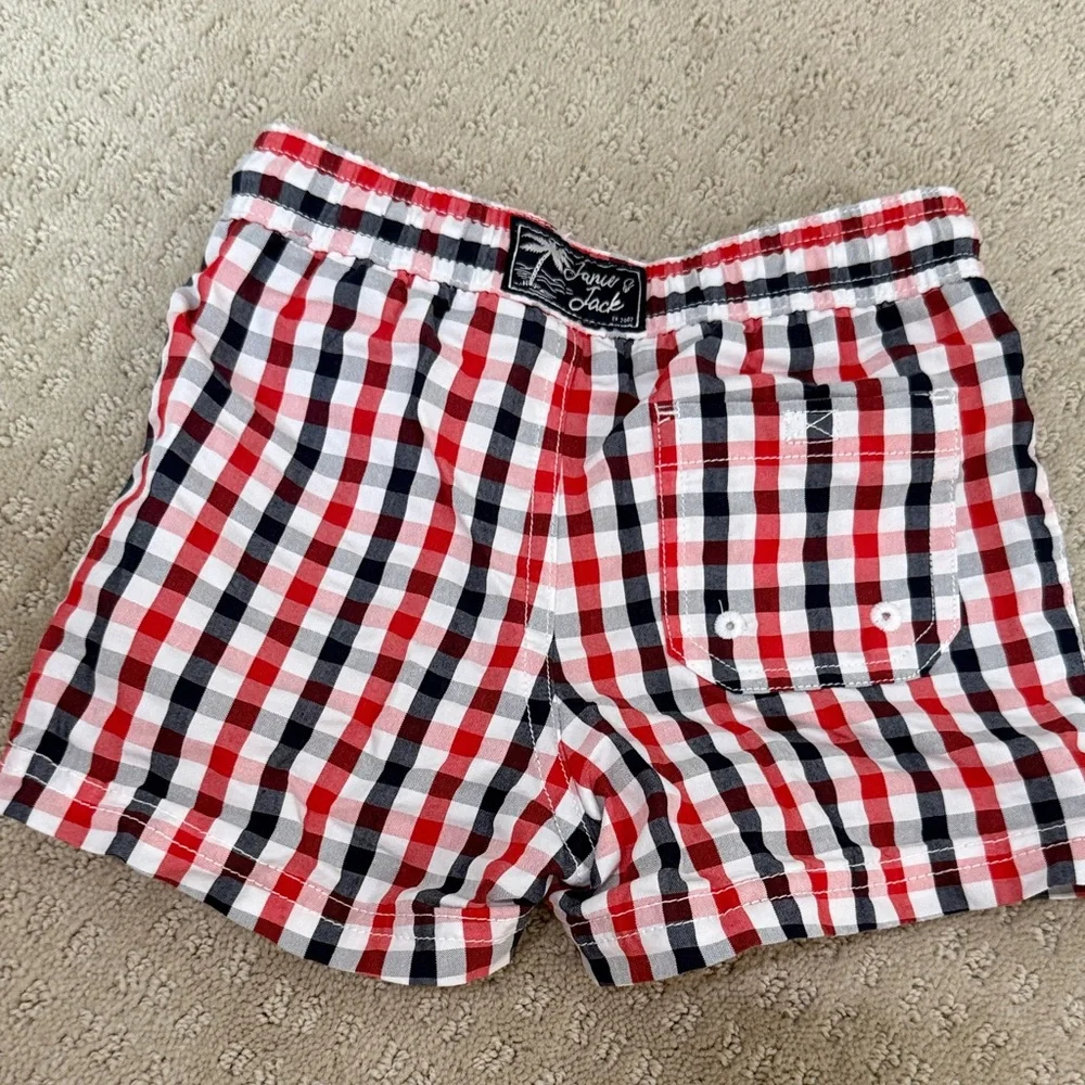 Janie and Jack Red, Navy & White Gingham Swim Trunks